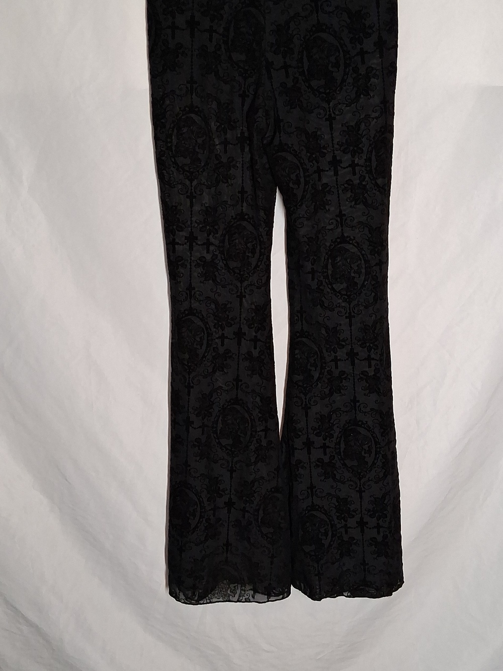 Black Burnout Velvet Laced  Goth Flared Bottom with Subtle Pattern - Picture 14 of 16